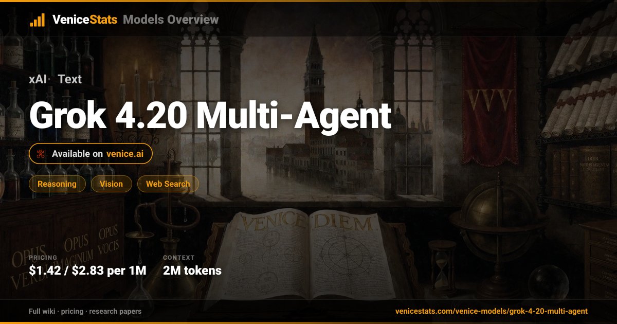 Grok 4.20 Multi-Agent by xAI — Text Generation | VeniceStats | VeniceStats