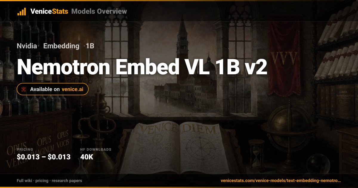 Nemotron Embed VL 1B v2 by Nvidia — Embeddings | VeniceStats