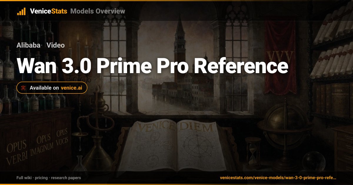 Wan 3.0 Prime Pro Reference by Alibaba — Video Generation | VeniceStats